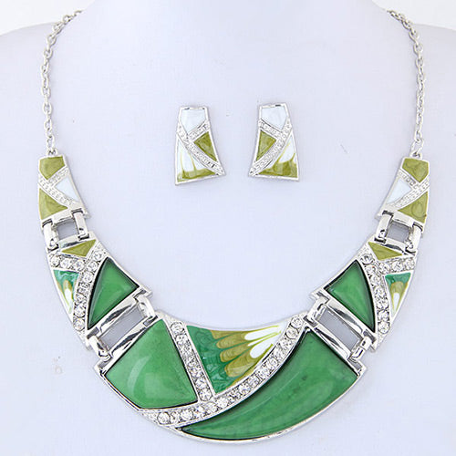 N05 Trendy Green Color Decorated Necklace With FREE Earrings - Iris Fashion Jewelry
