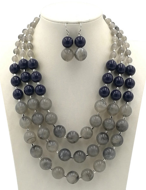 N39 Classy Grey & Black Necklace with FREE Earrings - Iris Fashion Jewelry