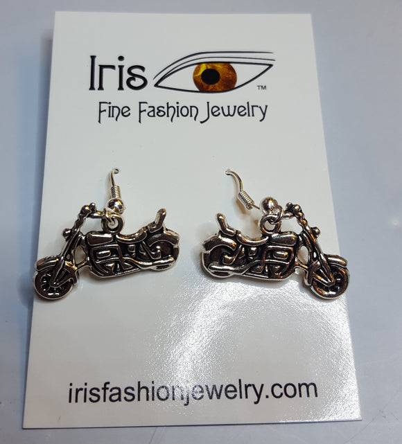*E598 Silver Biker Chick Motorcycle Earrings - Iris Fashion Jewelry