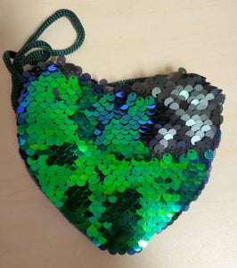 *L345 Cute Green & Black Sequined Heart Coin Purse - Iris Fashion Jewelry