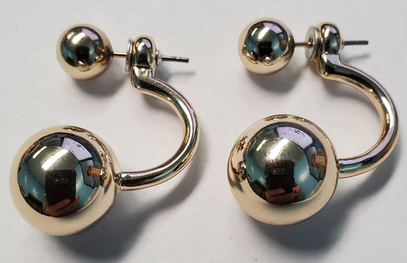 *E166 Champagne Behind The Ear Double Ball Earrings - Iris Fashion Jewelry