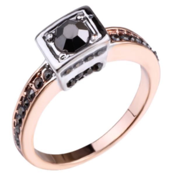 R629 Rose Gold Black Rhinestone Ring - Iris Fashion Jewelry