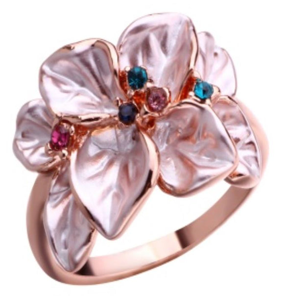 R638 Rose Gold Flower Ring - Iris Fashion Jewelry