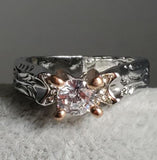 R259 Silver Rose Gold Accent Rhinestone Ring - Iris Fashion Jewelry