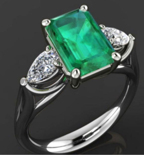 R637 Silver Green Square Gemstone Ring - Iris Fashion Jewelry