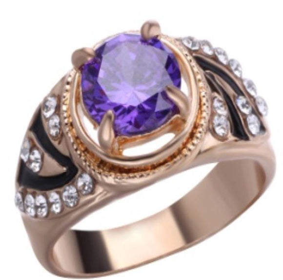 R636 Gold Purple Gem Rhinestone Ring - Iris Fashion Jewelry