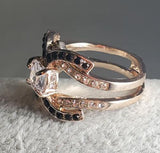 R170 Rose Gold Black & Crystal Rhinestones Ring - Iris Fashion Jewelry