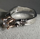 R259 Silver Rose Gold Accent Rhinestone Ring - Iris Fashion Jewelry