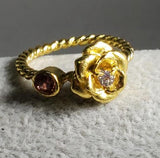 R190 Gold Spiral Rose Pink Gem Ring - Iris Fashion Jewelry