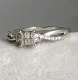 R195 Silver 4 Gem Square Rhinestone Ring - Iris Fashion Jewelry