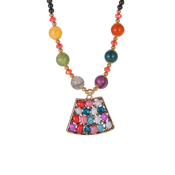 N970 Multi Color Stones Beaded Necklace FREE Earrings - Iris Fashion Jewelry