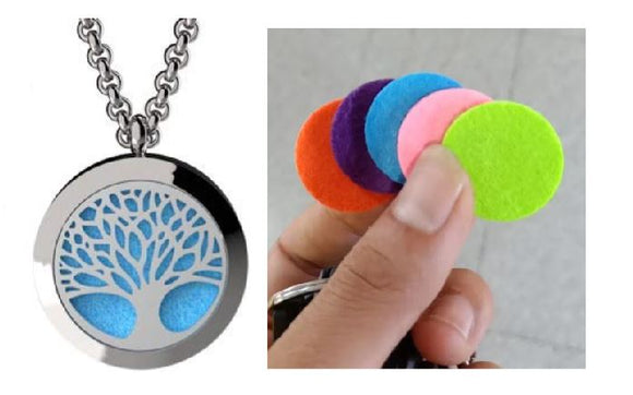 N2086 Silver Tree Essential Oil Necklace with FREE Earrings PLUS 5 Different Color Pads - Iris Fashion Jewelry