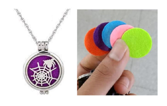 N2085 Silver Sider in Web Essential Oil Necklace with FREE Earrings PLUS 5 Different Color Pads - Iris Fashion Jewelry
