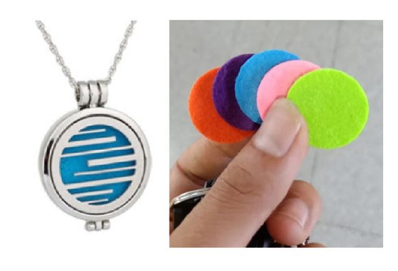 N2087 Silver Line Design Essential Oil Necklace with FREE Earrings PLUS 5 Different Color Pads - Iris Fashion Jewelry