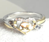 R206 Silver & Gold M Heart Blue & Champagne Rhinestones Ring - Iris Fashion Jewelry
