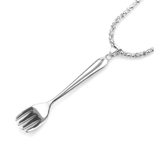 AZ26 Silver Fork Necklace with FREE EARRINGS - Iris Fashion Jewelry