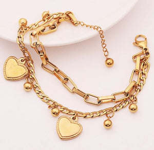B1303 Gold Heart Chain Layer Bracelet