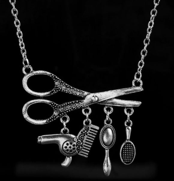 AZ04 Silver Scissor & Comb Rhinestone Necklace with FREE EARRINGS - Iris Fashion Jewelry