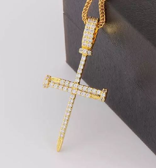 AZ123 Gold Rhinestone Cross Necklace with FREE EARRINGS - Iris Fashion Jewelry