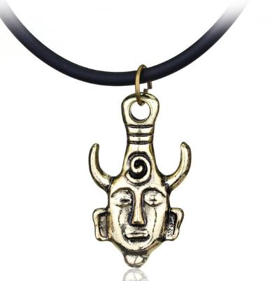 AZ930 Gold Mask Pendant on Leather Cord Necklace with FREE EARRINGS