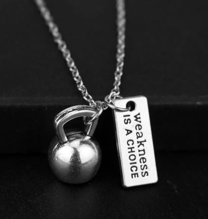 AZ25 Silver Kettlebell Weakness is a Choice Necklace with FREE EARRINGS - Iris Fashion Jewelry