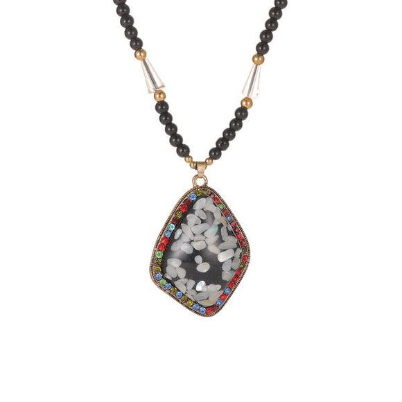 N1432 Black Pendant Multi Color Rhinestones Bead Necklace with FREE Earrings - Iris Fashion Jewelry