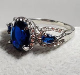 R271 Silver Royal Blue Gem Rhinestone Ring - Iris Fashion Jewelry