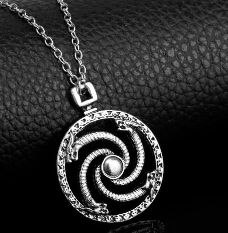AZ28 Silver Spiral Dragon Necklace with FREE EARRINGS - Iris Fashion Jewelry