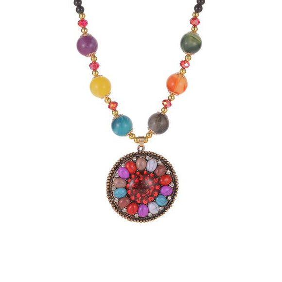 N1890 Multi Color Beads Red Shimmer Gemstone Necklace FREE Earrings - Iris Fashion Jewelry