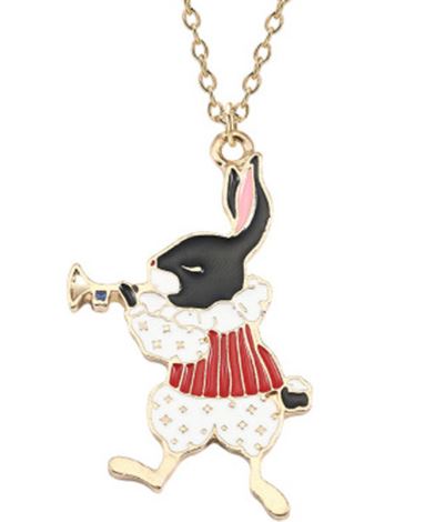 AZ01 Gold Trumpet Rabbit Baked Enamel Necklace with FREE EARRINGS - Iris Fashion Jewelry