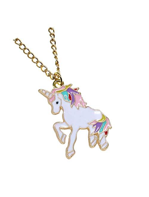 L417 Gold Baked Enamel Colorful Unicorn Necklace with FREE Earrings - Iris Fashion Jewelry