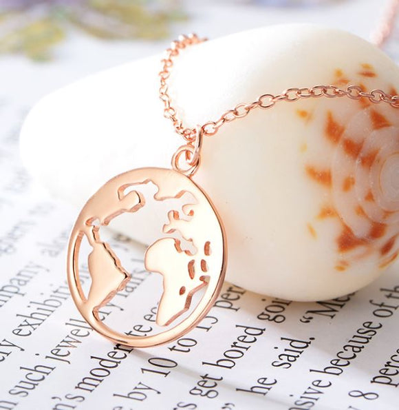AZ316 Rose Gold Globe Necklace with FREE EARRINGS