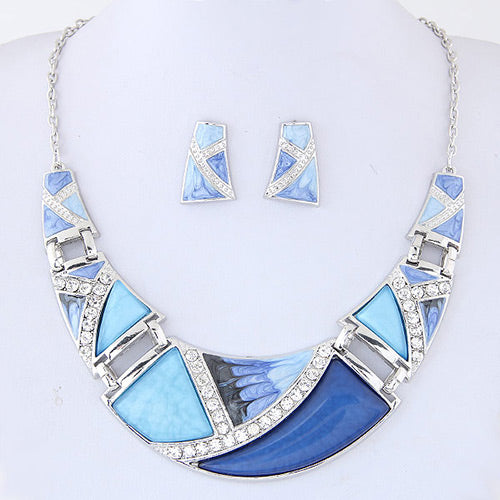 N06 Trendy Blue Color Decorated Necklace With FREE Earrings - Iris Fashion Jewelry