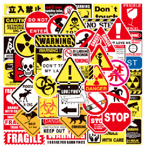 ST11 Caution, Warning, Danger Stickers 20 Pieces - Iris Fashion Jewelry