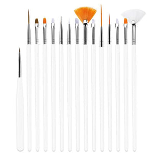 NS151 White 15 Piece Nail Art Brush Set - Iris Fashion Jewelry