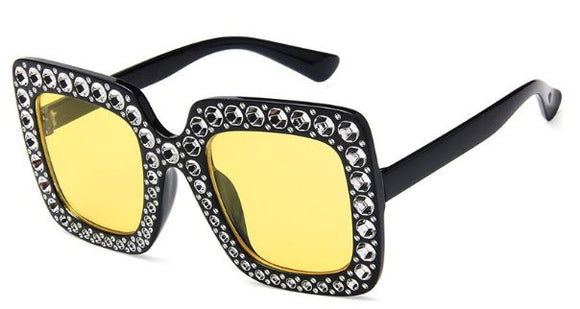 S71 Black Frame Yellow Lens Glitter Dots Fashion Sunglasses - Iris Fashion Jewelry