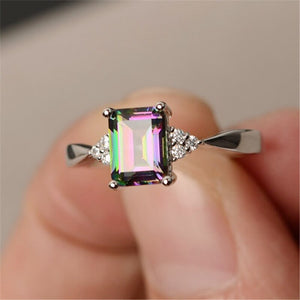 R632 Silver Iridescent Square Gem Ring - Iris Fashion Jewelry