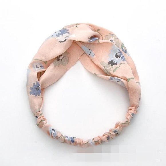 H306 Pale Pink Floral Pattern Cloth Hair Band - Iris Fashion Jewelry