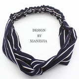 H289 Navy Blue with White Stripes Pattern Cloth Hair Band - Iris Fashion Jewelry