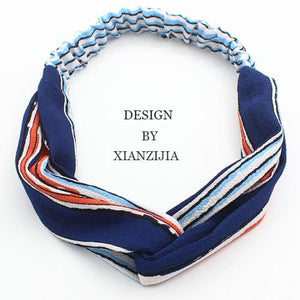 H293 Coral with Blue Stripes Pattern Cloth Hair Band - Iris Fashion Jewelry