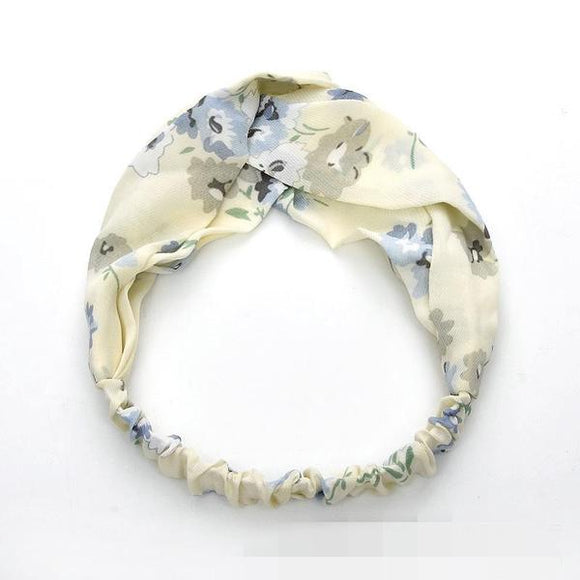 H308 Pale Yellow Floral Pattern Cloth Hair Band - Iris Fashion Jewelry