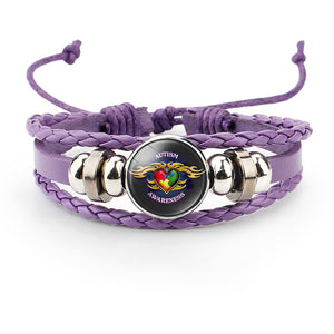 B961 Purple Leather Autism Awareness Bracelet - Iris Fashion Jewelry
