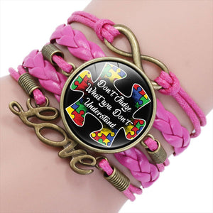 B1038 Pink Don't Judge Autism Bracelet - Iris Fashion Jewelry