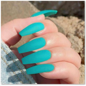 +NS22 Extra Long Nails Coffin Press On Matte Turquoise 22 Pieces - Iris Fashion Jewelry