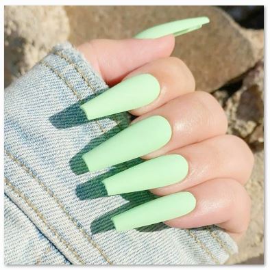 +NS14 Extra Long Nails Coffin Press On Matte Light Green 22 Pieces - Iris Fashion Jewelry