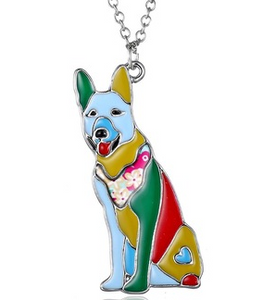 N1588 Silver Enamel Shepherd Dog Necklace with FREE EARRINGS - Iris Fashion Jewelry