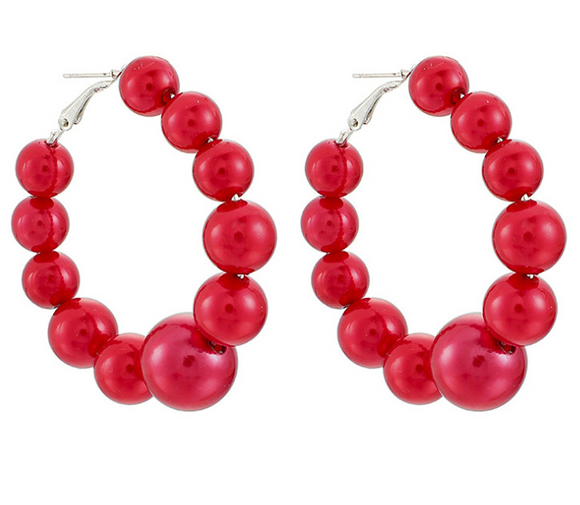 E349 Large Red Pearl Hoop Earrings - Iris Fashion Jewelry