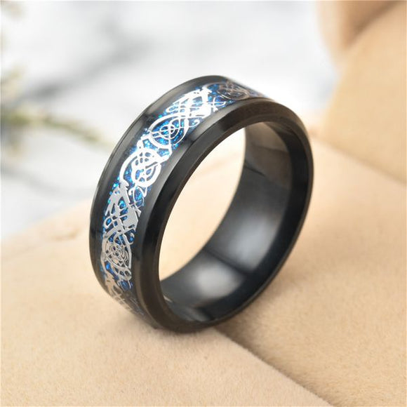 R467 Black Blue & Silver Geometric Titanium & Stainless Steel Ring - Iris Fashion Jewelry