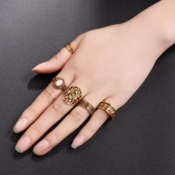 RS59 Gold Color 5 Piece Ring Set - Iris Fashion Jewelry