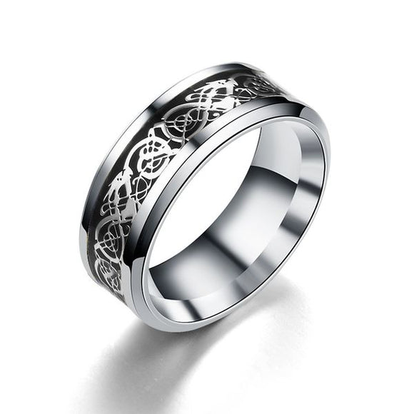 R429 Silver & Black Geometric Titanium & Stainless Steel Ring - Iris Fashion Jewelry